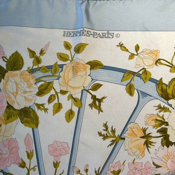 Vintage Hermes Romantique Silk Scarf by Maurice Tranchant Blue and Pink - Picture 8 of 15